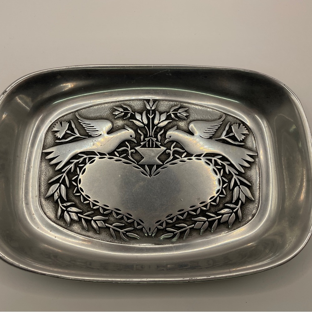 Vintage Wilton Pewter Heart & Lovebirds Tray